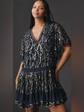 Anthropologie Maeve v neck lurex tiered Mini Dress